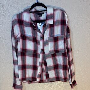 Sanctuary Plaid Button-Up Shirt - Red, Black, White